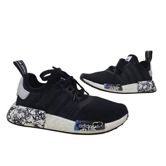 Adidas NMD_R1 J EH1383 'Black Graffiti' Black/White-Black Men's Size 5 Women's 7 - Picture 1 of 7